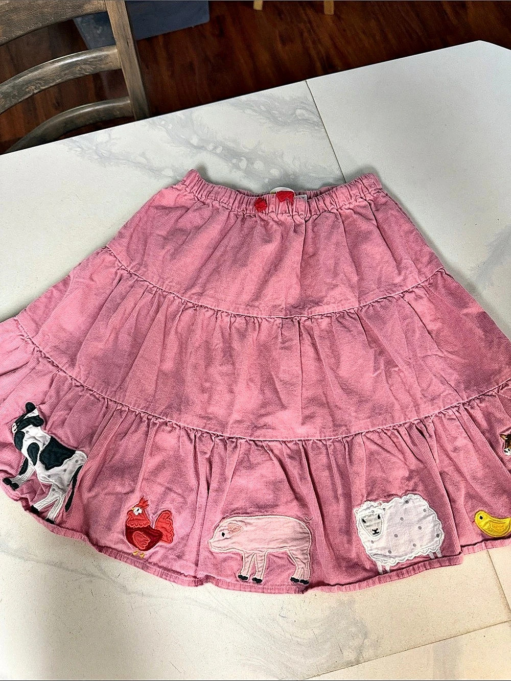 Mini Boden Tiered Corduroy Appliqué Skirt Pink Girls 7-8Y